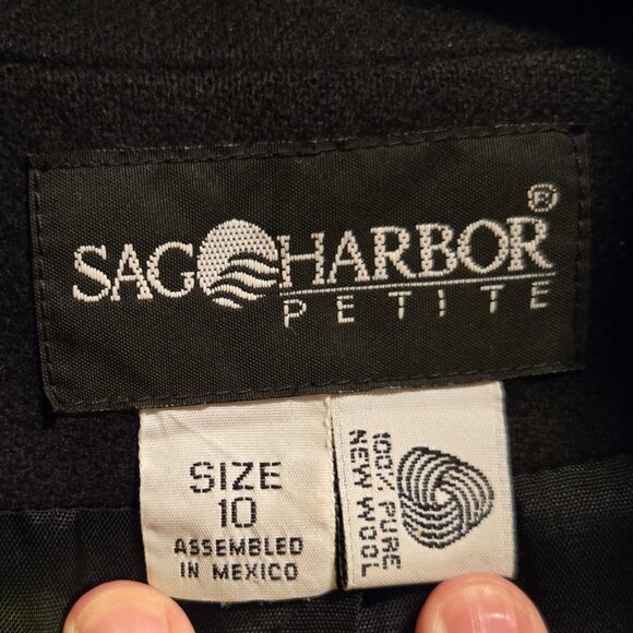 Sag Harbor 100% Wool Fully Lined Tailored Notch Lapel Black Blazer W. Size 10 - Picture 7 of 7